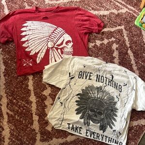 Red and White Short Sleeve Tees with Graphic Prints